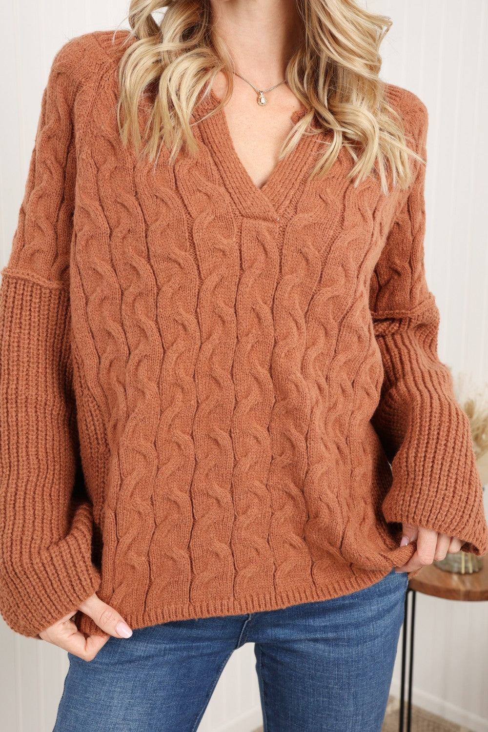 Cable-Knit Notched Sweater