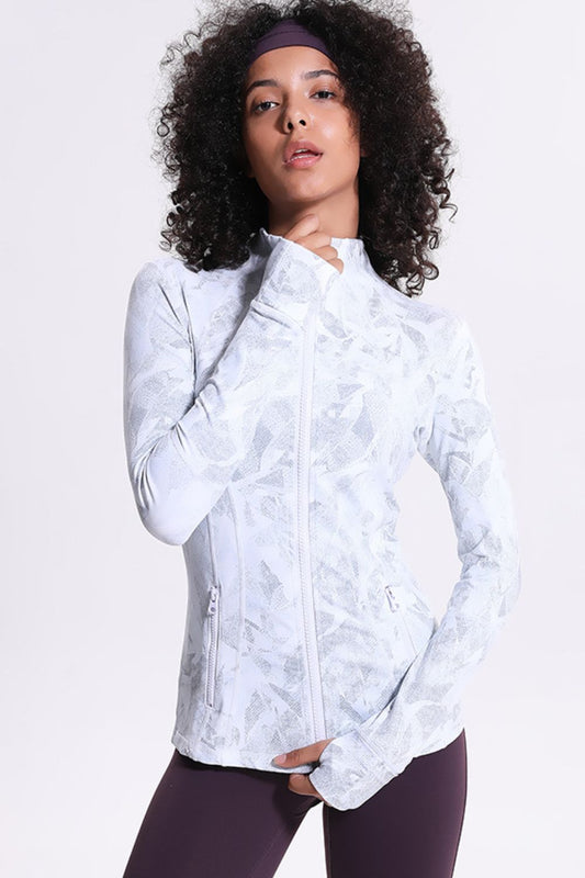 Printed Zip Up Thumbhole Sleeve Sports Jacket