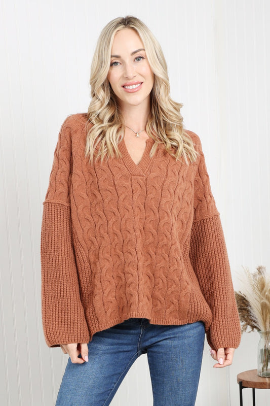 Cable-Knit Notched Sweater