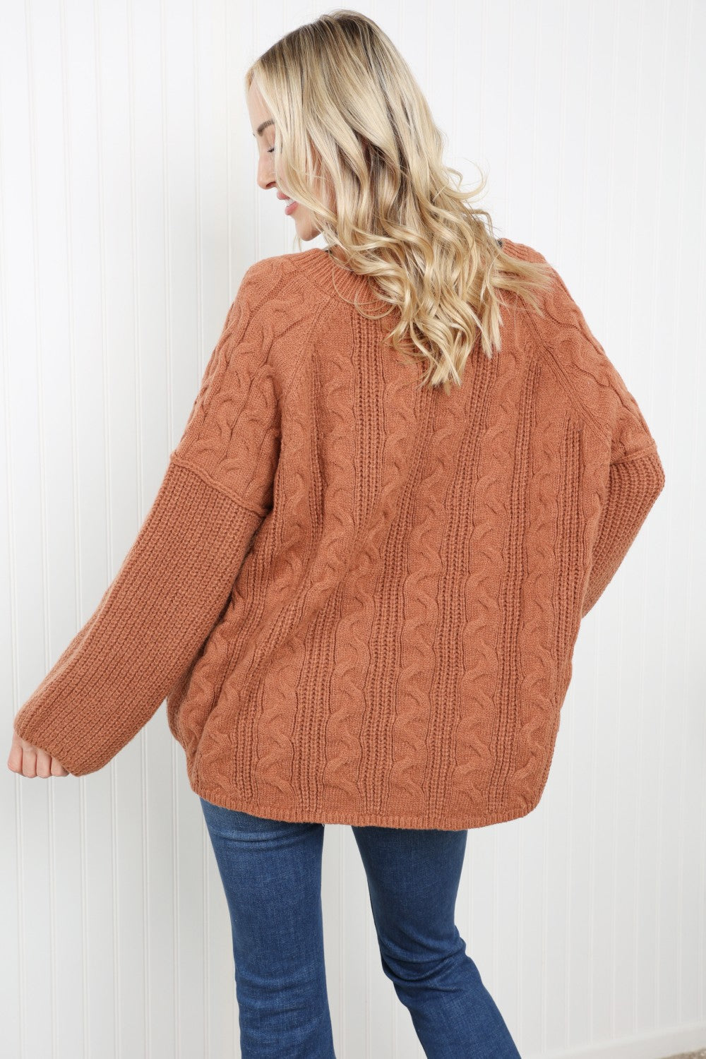 Cable-Knit Notched Sweater